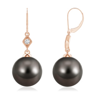 9mm AAA Tahitian Pearl Earrings with Pavé-Set Diamond in Rose Gold