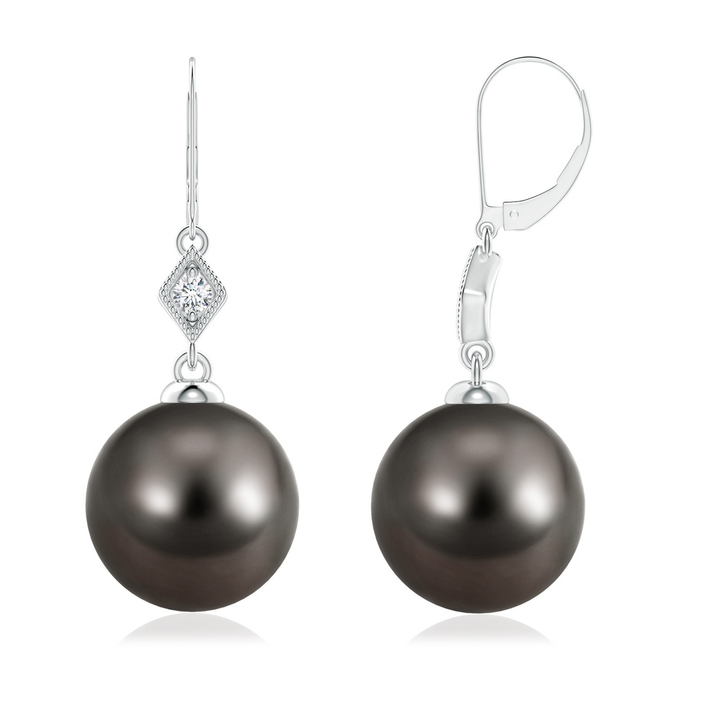 9mm AAA Tahitian Pearl Earrings with Pavé-Set Diamond in White Gold