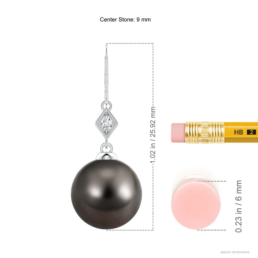 9mm AAA Tahitian Pearl Earrings with Pavé-Set Diamond in White Gold Ruler
