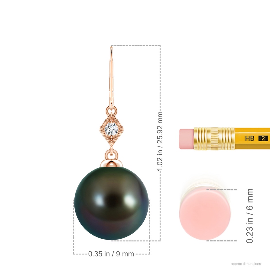 9mm AAAA Tahitian Pearl Earrings with Pavé-Set Diamond in Rose Gold ruler