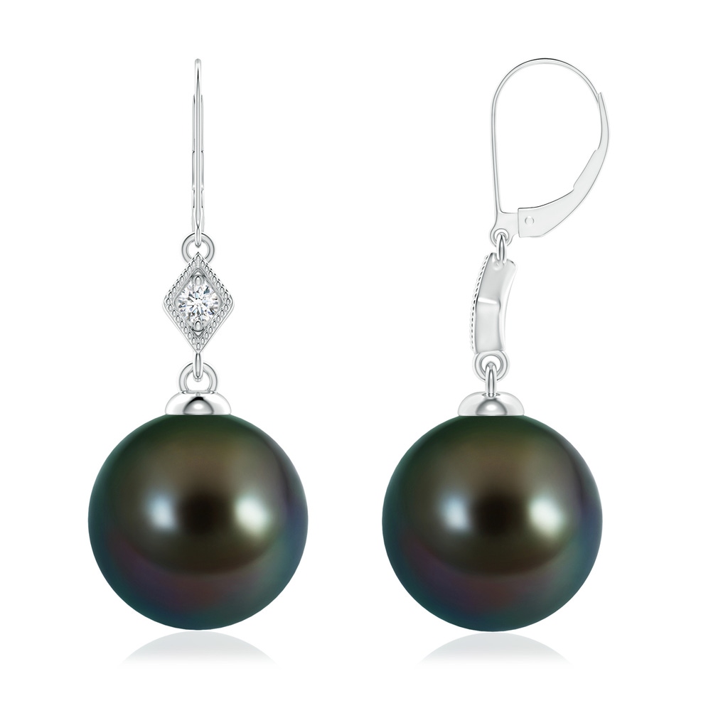 9mm AAAA Tahitian Pearl Earrings with Pavé-Set Diamond in White Gold