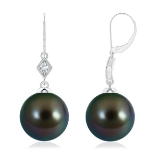 9mm AAAA Tahitian Pearl Earrings with Pavé-Set Diamond in White Gold