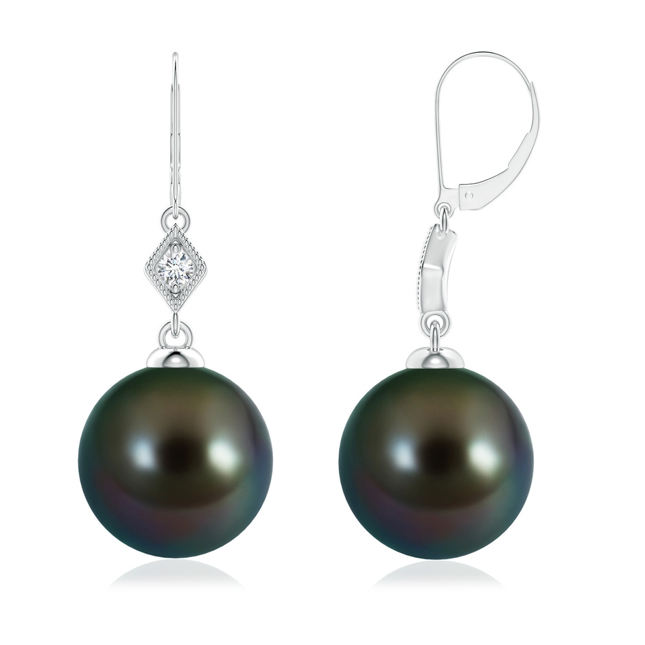 9mm AAAA Tahitian Pearl Earrings with Pavé-Set Diamond in White Gold 