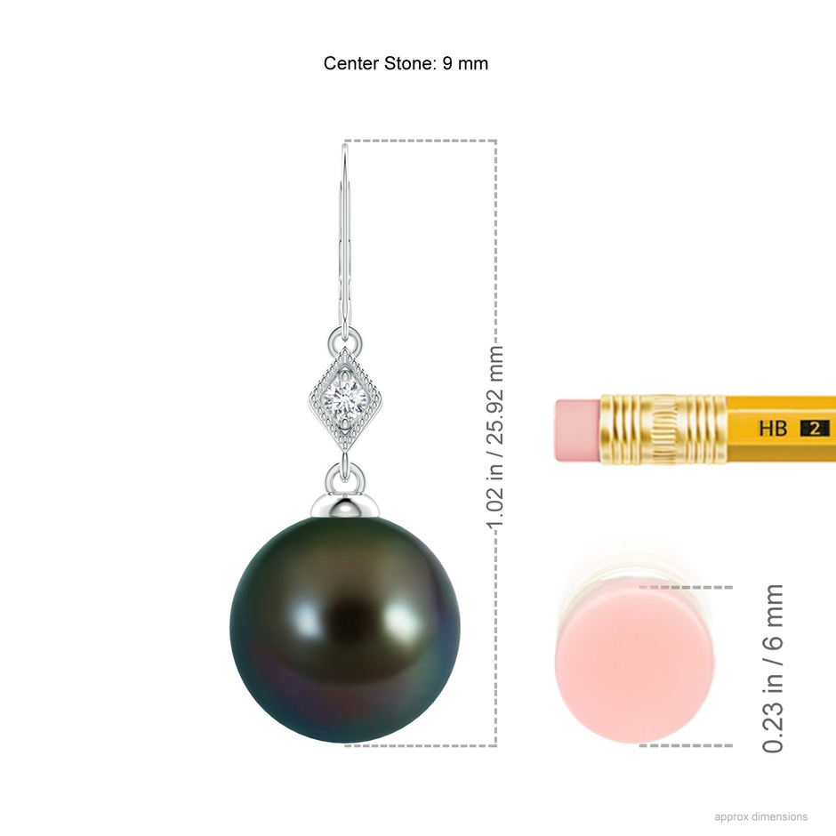 9mm AAAA Tahitian Pearl Earrings with Pavé-Set Diamond in White Gold ruler