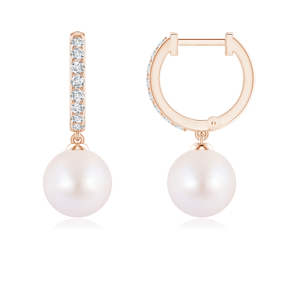 7mm AA Japanese Akoya Pearl Huggie Hoop Earrings in Rose Gold 