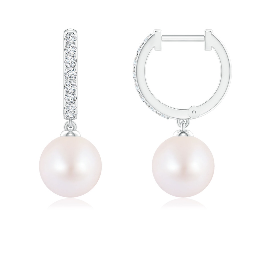 7mm AA Japanese Akoya Pearl Huggie Hoop Earrings in White Gold 
