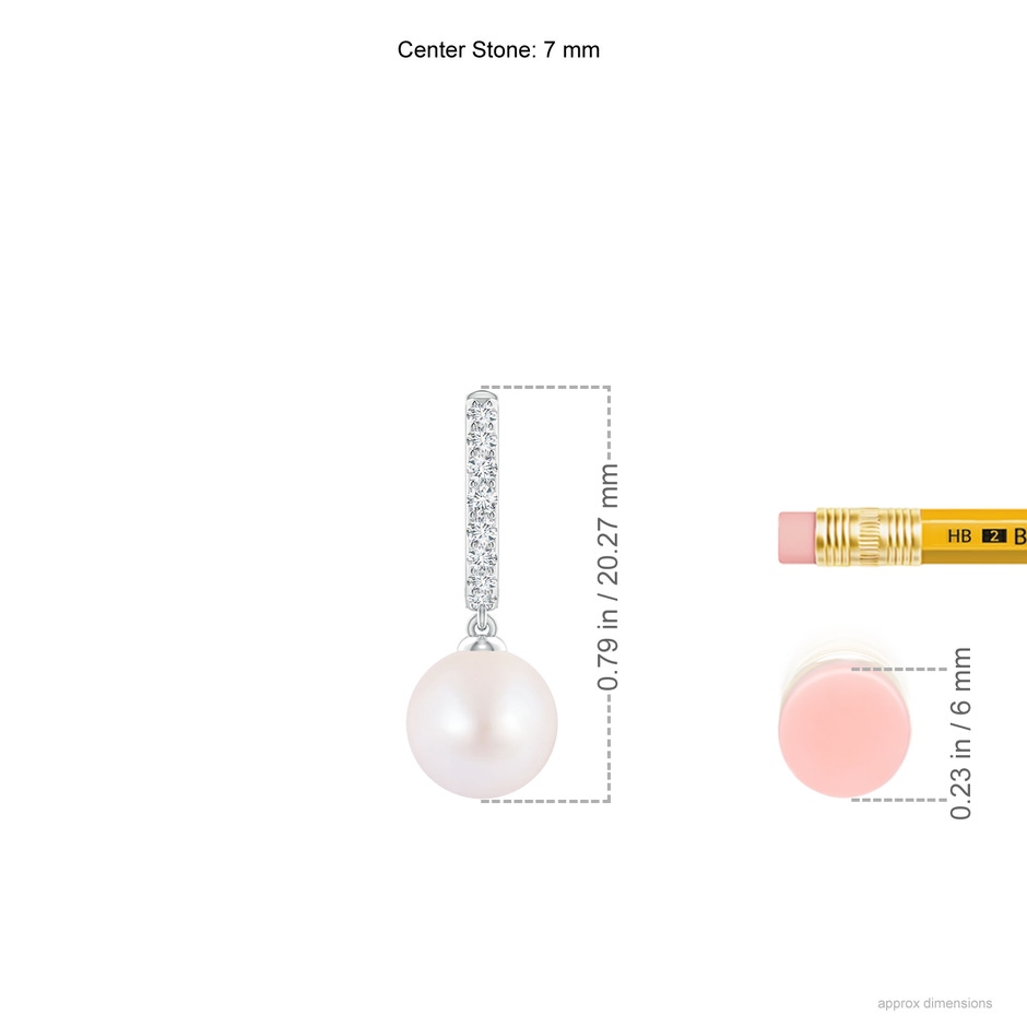 7mm AA Japanese Akoya Pearl Huggie Hoop Earrings in White Gold ruler