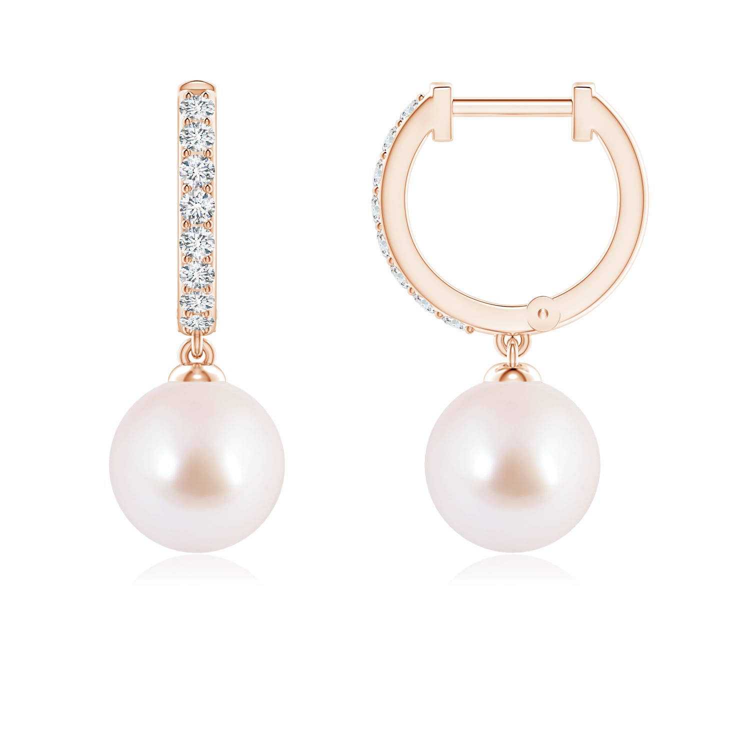 7mm AAA Japanese Akoya Pearl Huggie Hoop Earrings in Rose Gold