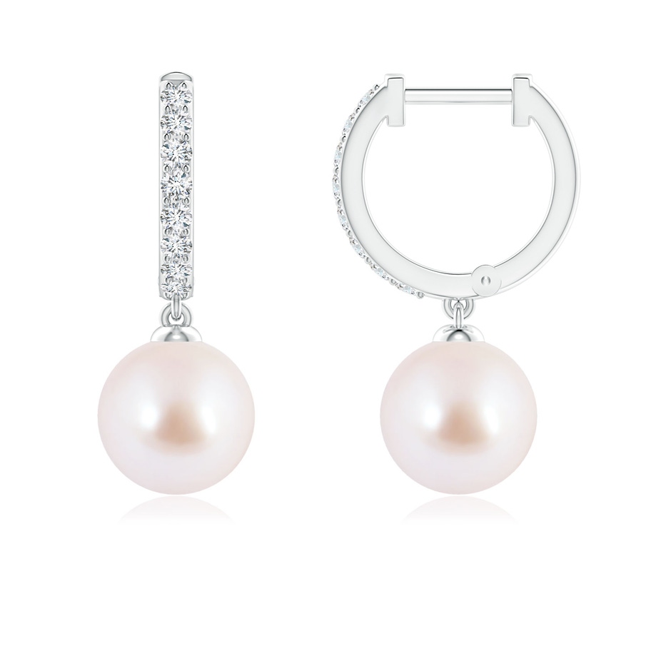 7mm AAA Japanese Akoya Pearl Huggie Hoop Earrings in White Gold 