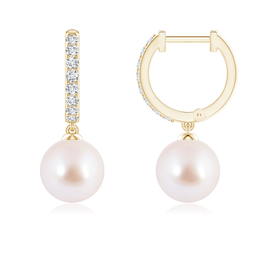 7mm AAA Japanese Akoya Pearl Huggie Hoop Earrings in Yellow Gold 