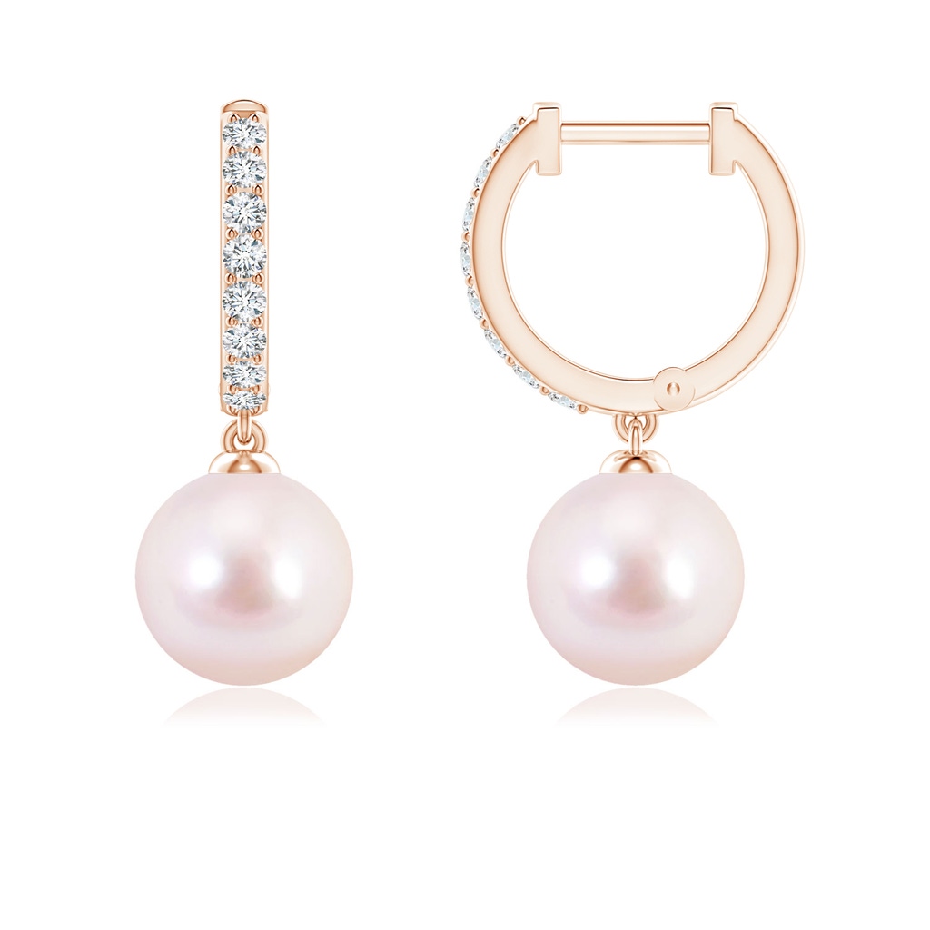 7mm AAAA Japanese Akoya Pearl Huggie Hoop Earrings in Rose Gold