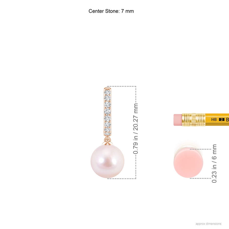 7mm AAAA Japanese Akoya Pearl Huggie Hoop Earrings in Rose Gold ruler