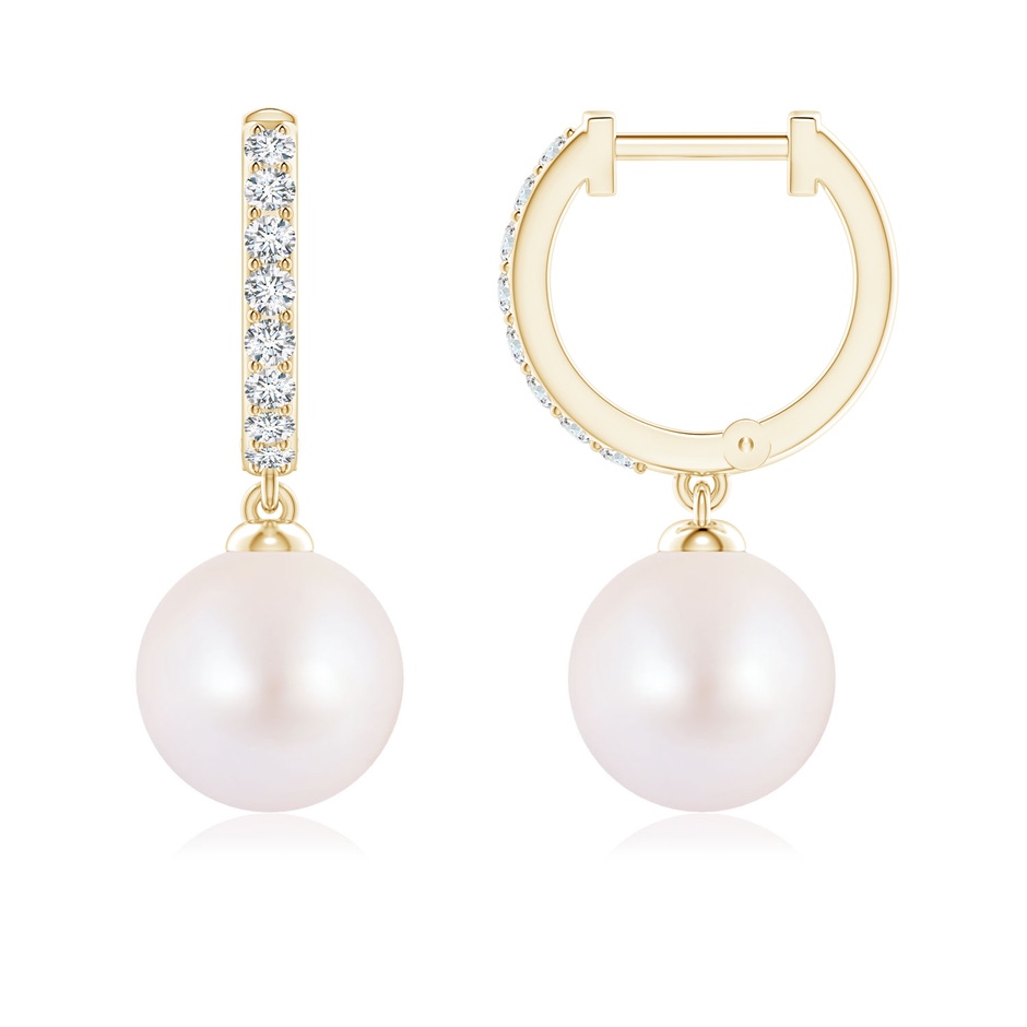 8mm AA Japanese Akoya Pearl Huggie Hoop Earrings in Yellow Gold 