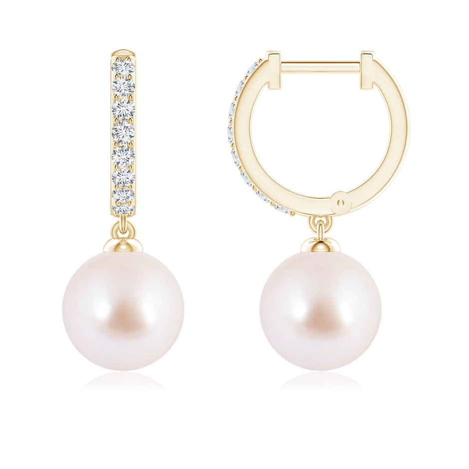 8mm AAA Japanese Akoya Pearl Huggie Hoop Earrings in Yellow Gold 