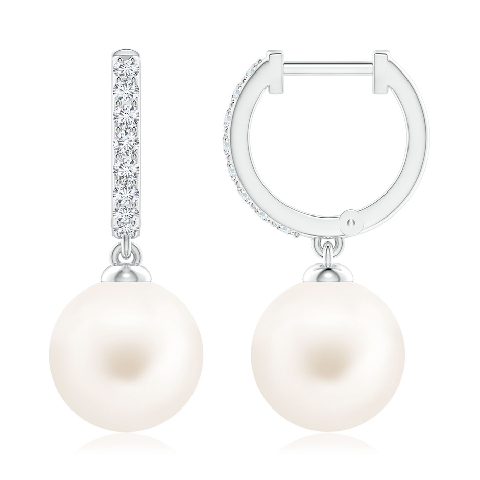 10mm AA Freshwater Pearl Huggie Hoop Earrings in White Gold 