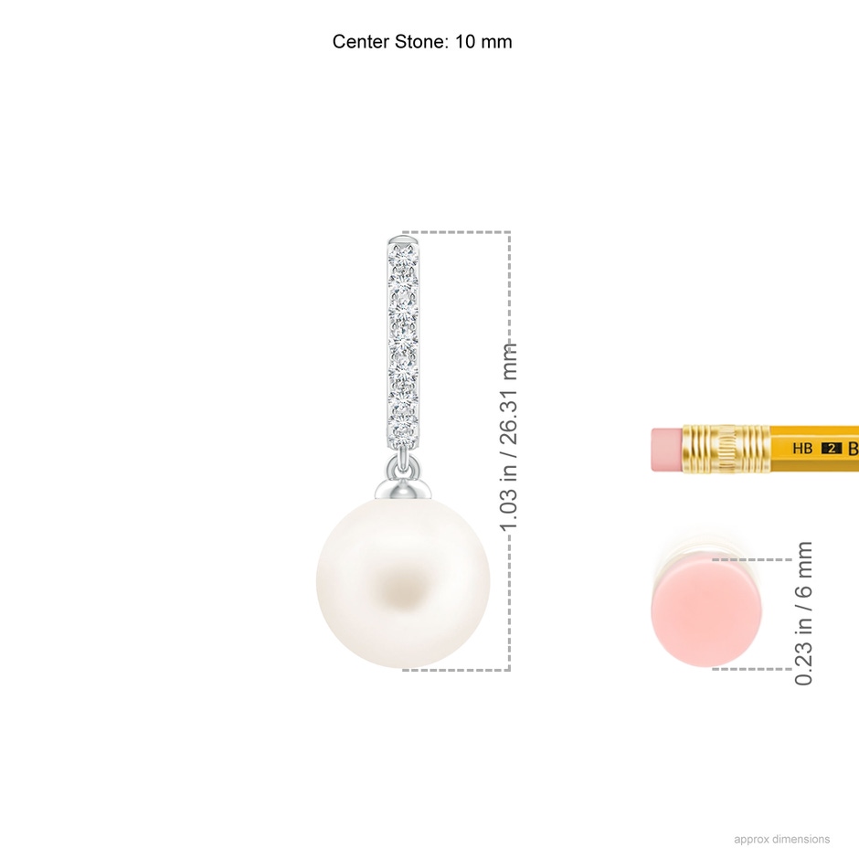 10mm AA Freshwater Pearl Huggie Hoop Earrings in White Gold ruler