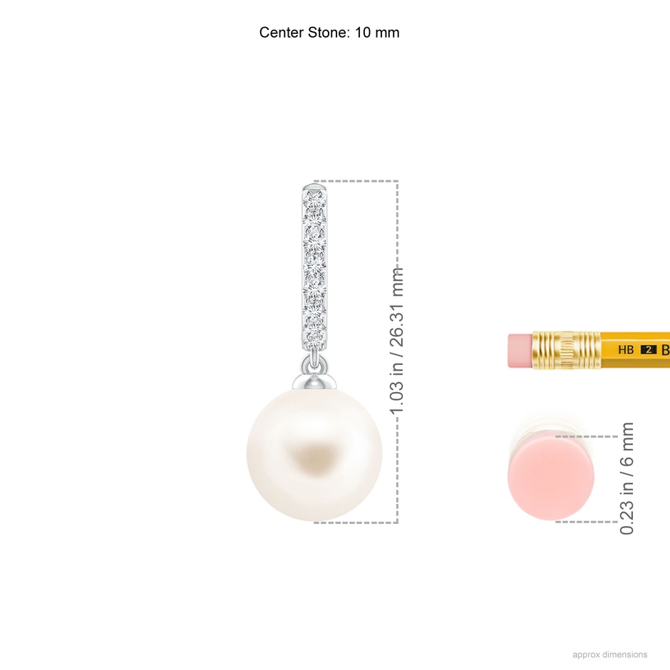 10mm AAA Freshwater Pearl Huggie Hoop Earrings in White Gold ruler