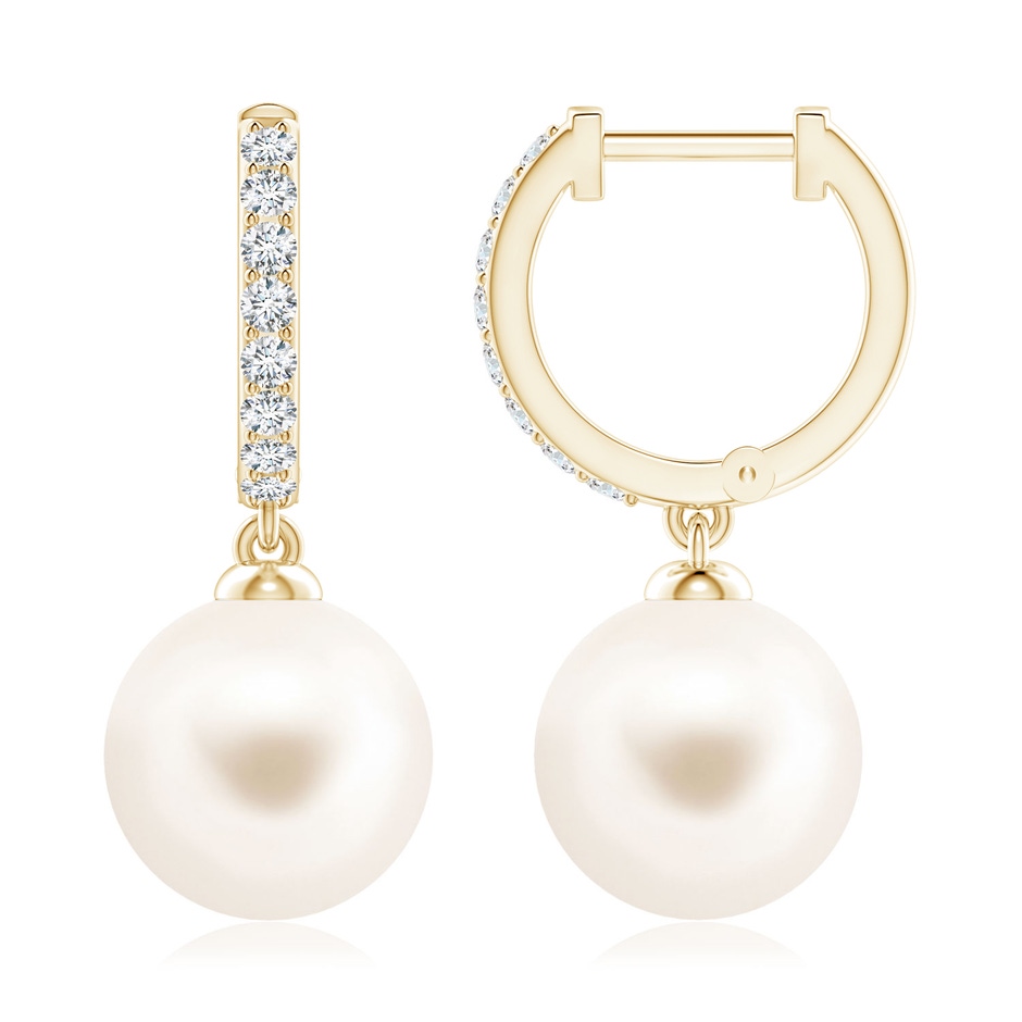 10mm AAA Freshwater Pearl Huggie Hoop Earrings in Yellow Gold 