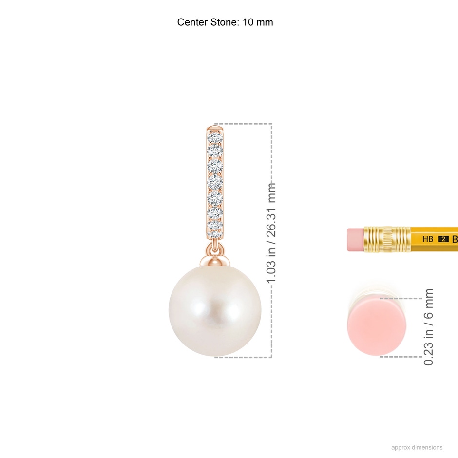 10mm AAAA Freshwater Pearl Huggie Hoop Earrings in Rose Gold ruler
