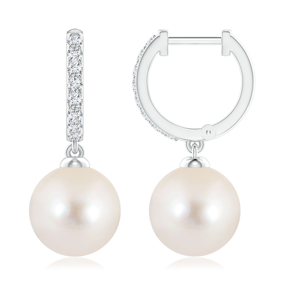 10mm AAAA Freshwater Pearl Huggie Hoop Earrings in White Gold 