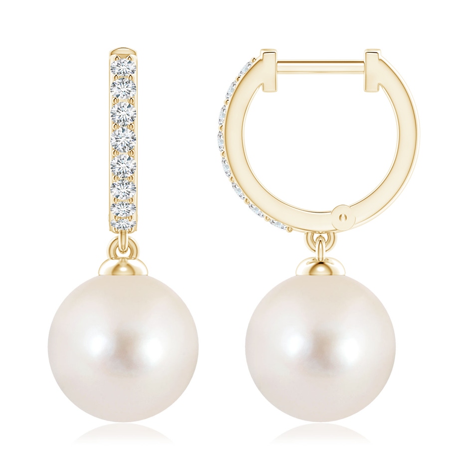 10mm AAAA Freshwater Pearl Huggie Hoop Earrings in Yellow Gold 
