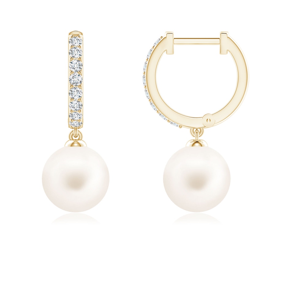 7mm AA Freshwater Pearl Huggie Hoop Earrings in Yellow Gold 