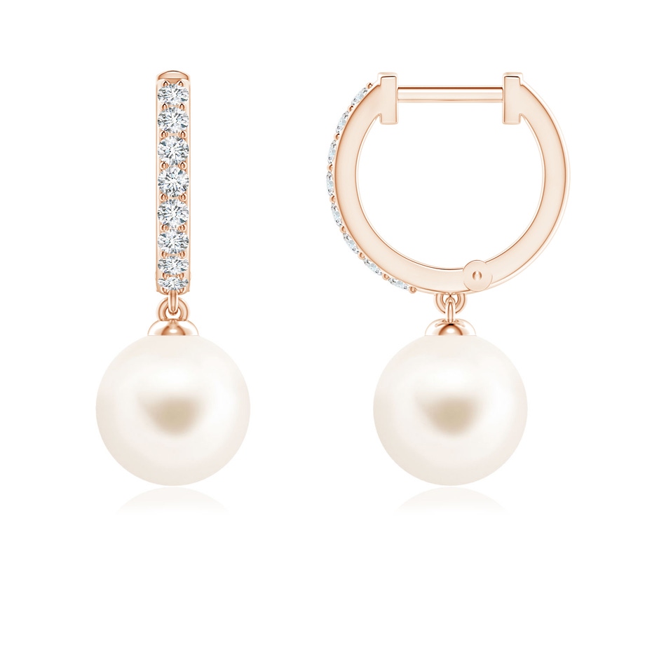 7mm AAA Freshwater Pearl Huggie Hoop Earrings in Rose Gold 