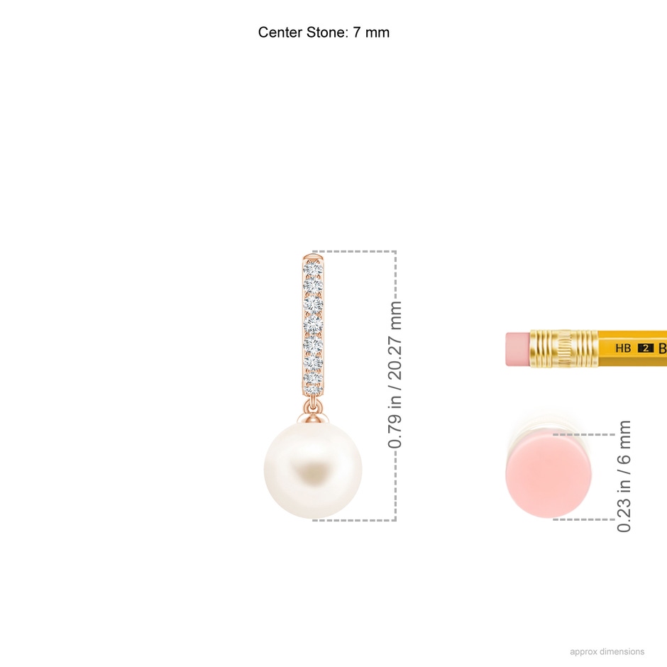7mm AAA Freshwater Pearl Huggie Hoop Earrings in Rose Gold ruler