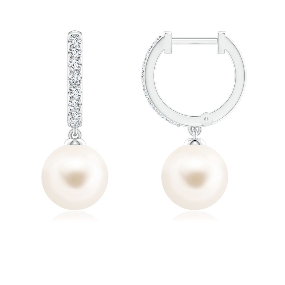 7mm AAA Freshwater Pearl Huggie Hoop Earrings in White Gold 