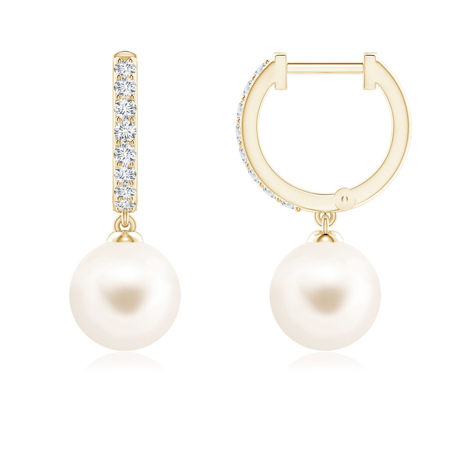 7mm AAA Freshwater Pearl Huggie Hoop Earrings in Yellow Gold 