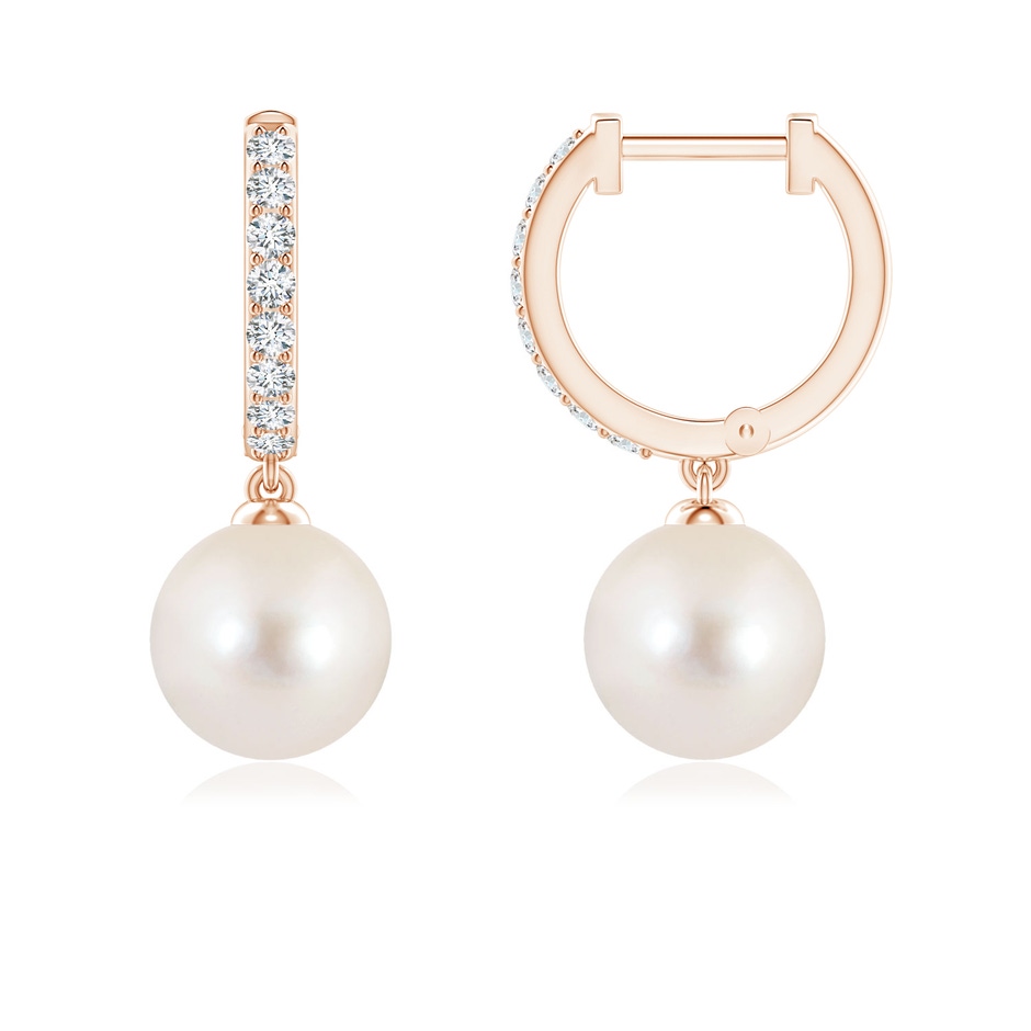 7mm AAAA Freshwater Pearl Huggie Hoop Earrings in Rose Gold 