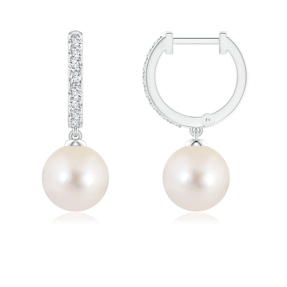 7mm AAAA Freshwater Pearl Huggie Hoop Earrings in White Gold 