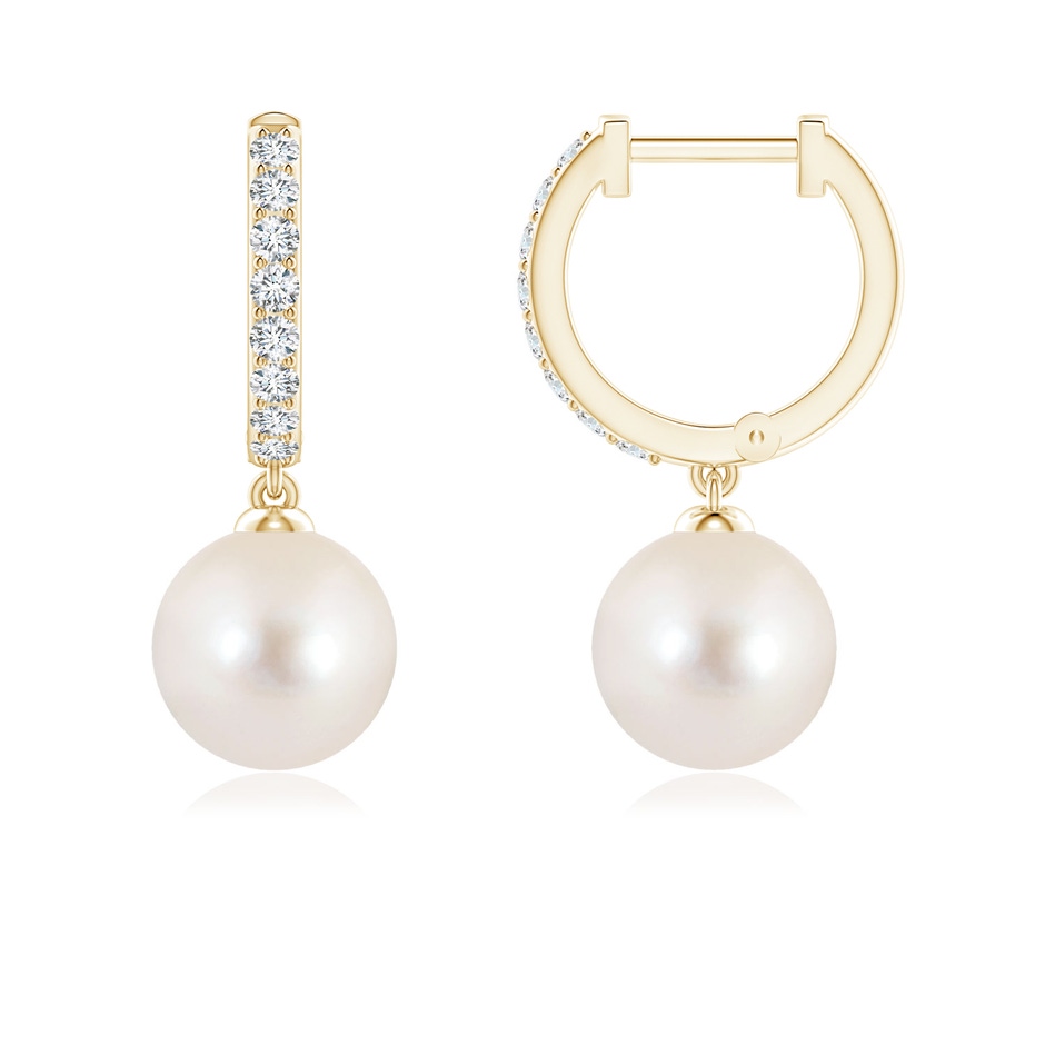 7mm AAAA Freshwater Pearl Huggie Hoop Earrings in Yellow Gold 