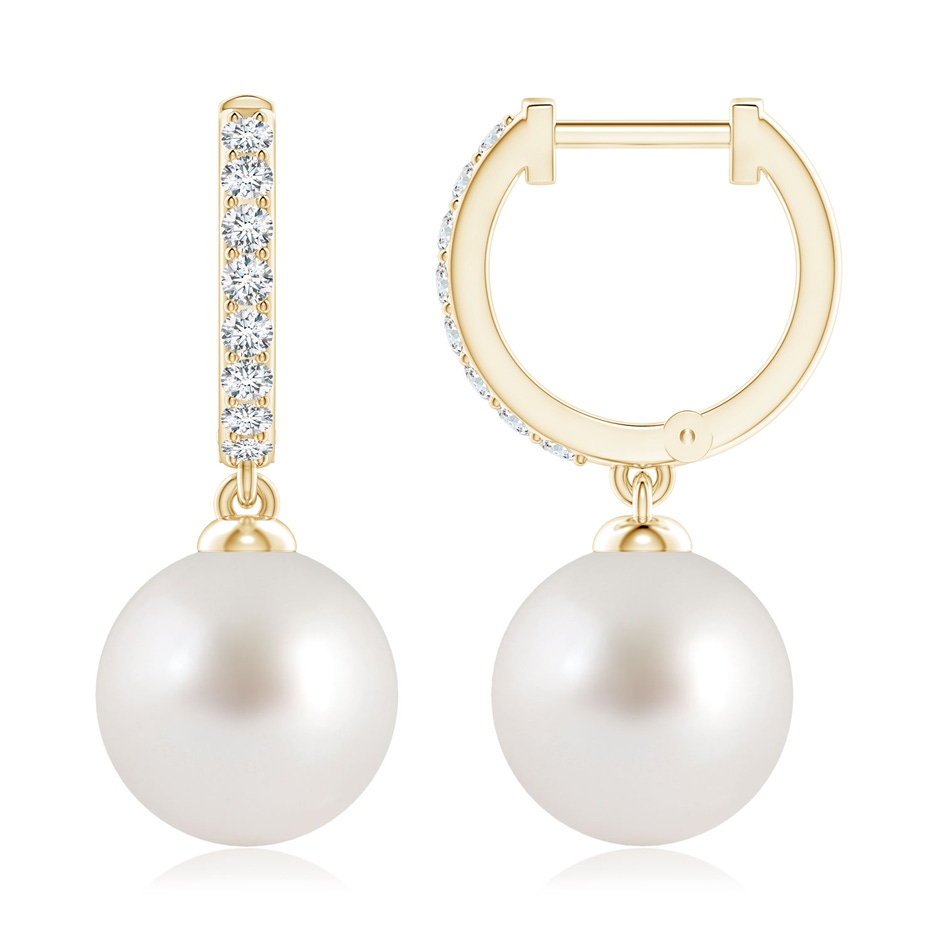 10mm AAA South Sea Pearl Huggie Hoop Earrings in Yellow Gold 
