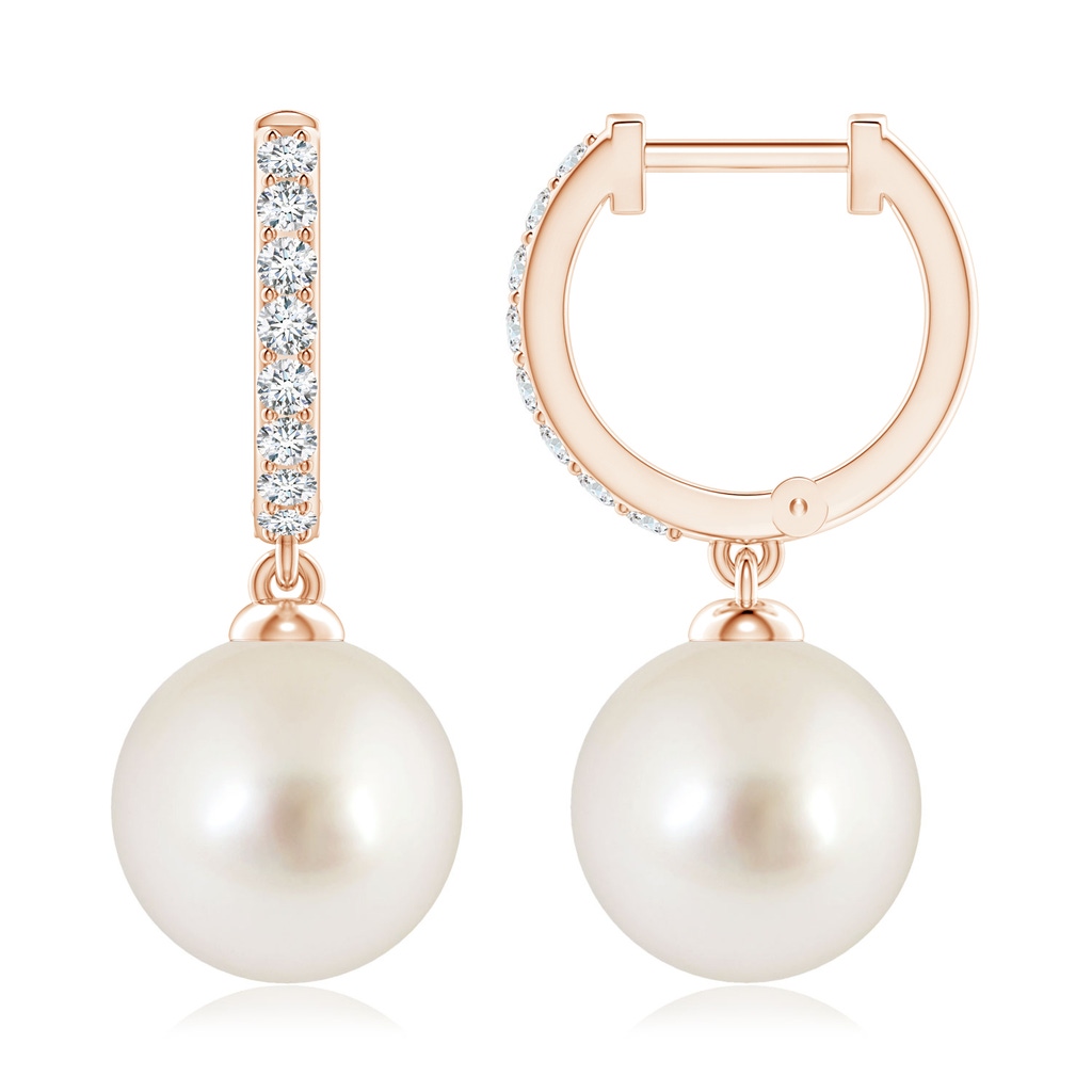 10mm AAAA South Sea Pearl Huggie Hoop Earrings in Rose Gold