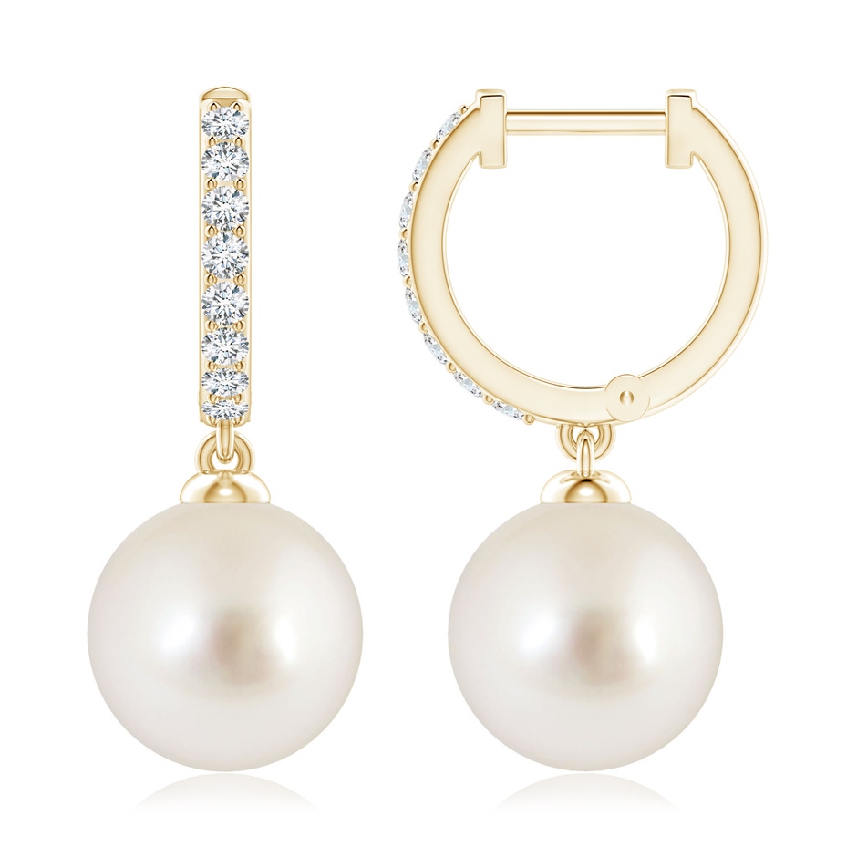 10mm AAAA South Sea Pearl Huggie Hoop Earrings in Yellow Gold 