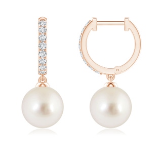 8mm AAAA South Sea Pearl Huggie Hoop Earrings in Rose Gold