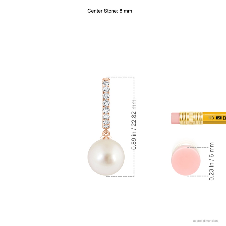 8mm AAAA South Sea Pearl Huggie Hoop Earrings in Rose Gold ruler