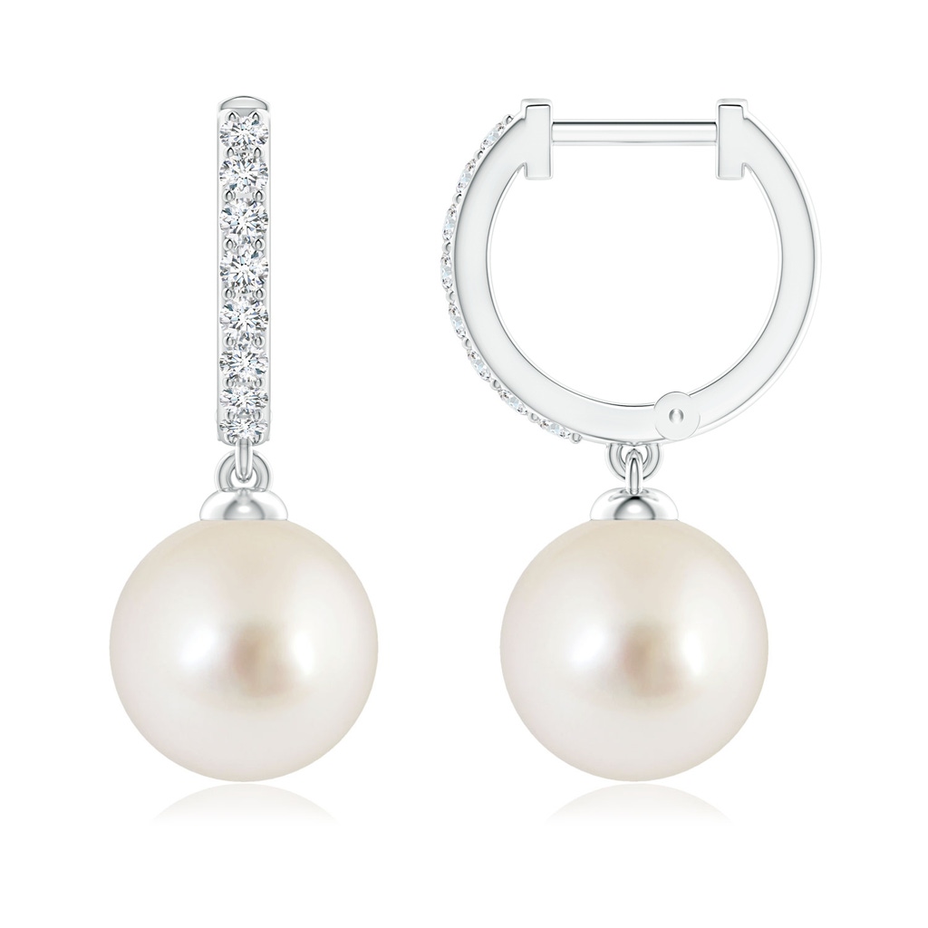 9mm AAAA South Sea Pearl Huggie Hoop Earrings in White Gold