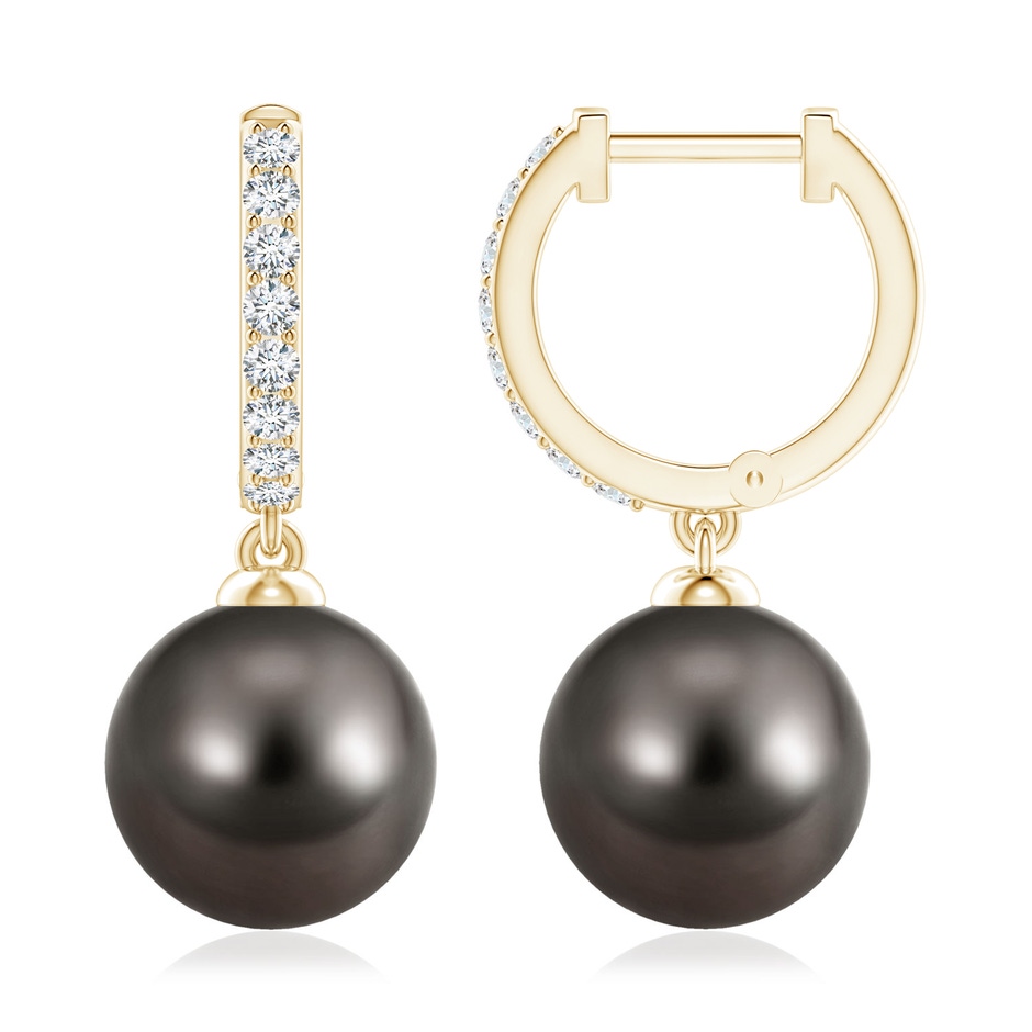 10mm AAA Tahitian Pearl Huggie Hoop Earrings in Yellow Gold 