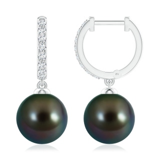 10mm AAAA Tahitian Pearl Huggie Hoop Earrings in White Gold