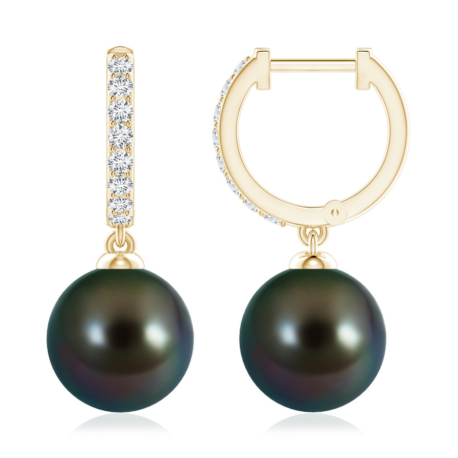 10mm AAAA Tahitian Pearl Huggie Hoop Earrings in Yellow Gold 