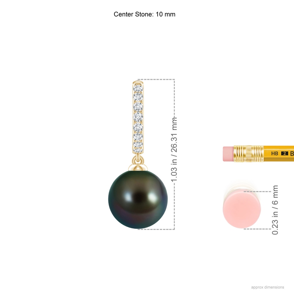 10mm AAAA Tahitian Pearl Huggie Hoop Earrings in Yellow Gold ruler