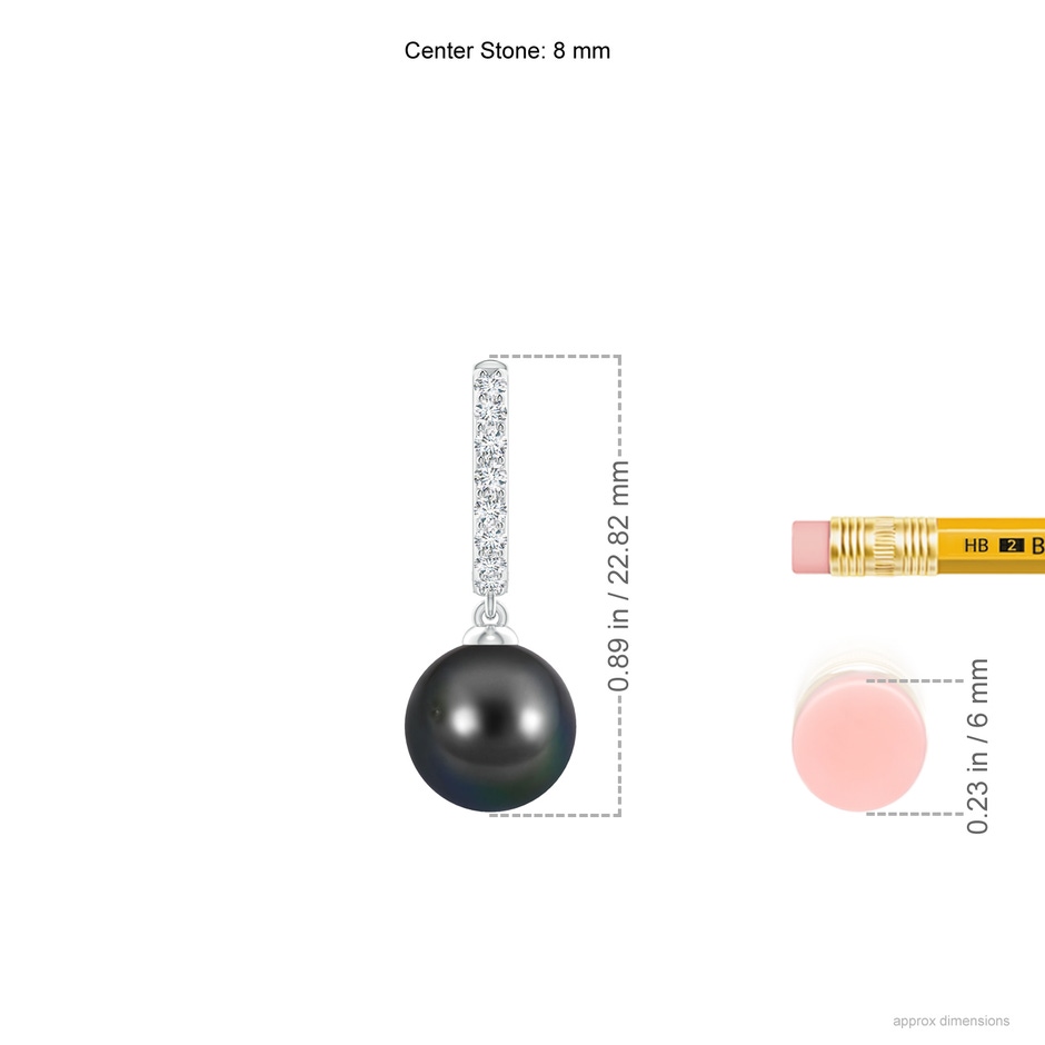 8mm AA Tahitian Pearl Huggie Hoop Earrings in White Gold ruler