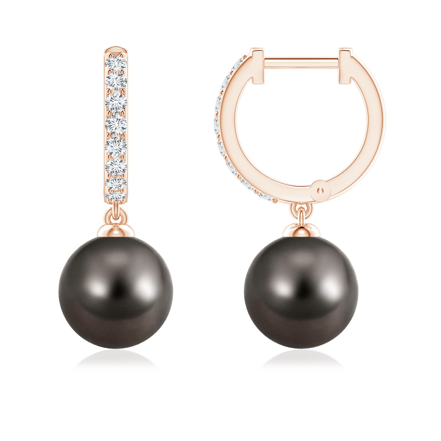 8mm AAA Tahitian Pearl Huggie Hoop Earrings in Rose Gold