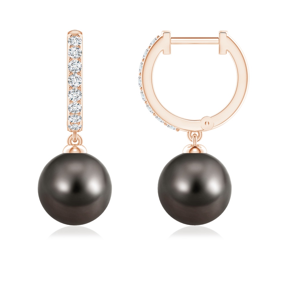 8mm AAA Tahitian Pearl Huggie Hoop Earrings in Rose Gold 