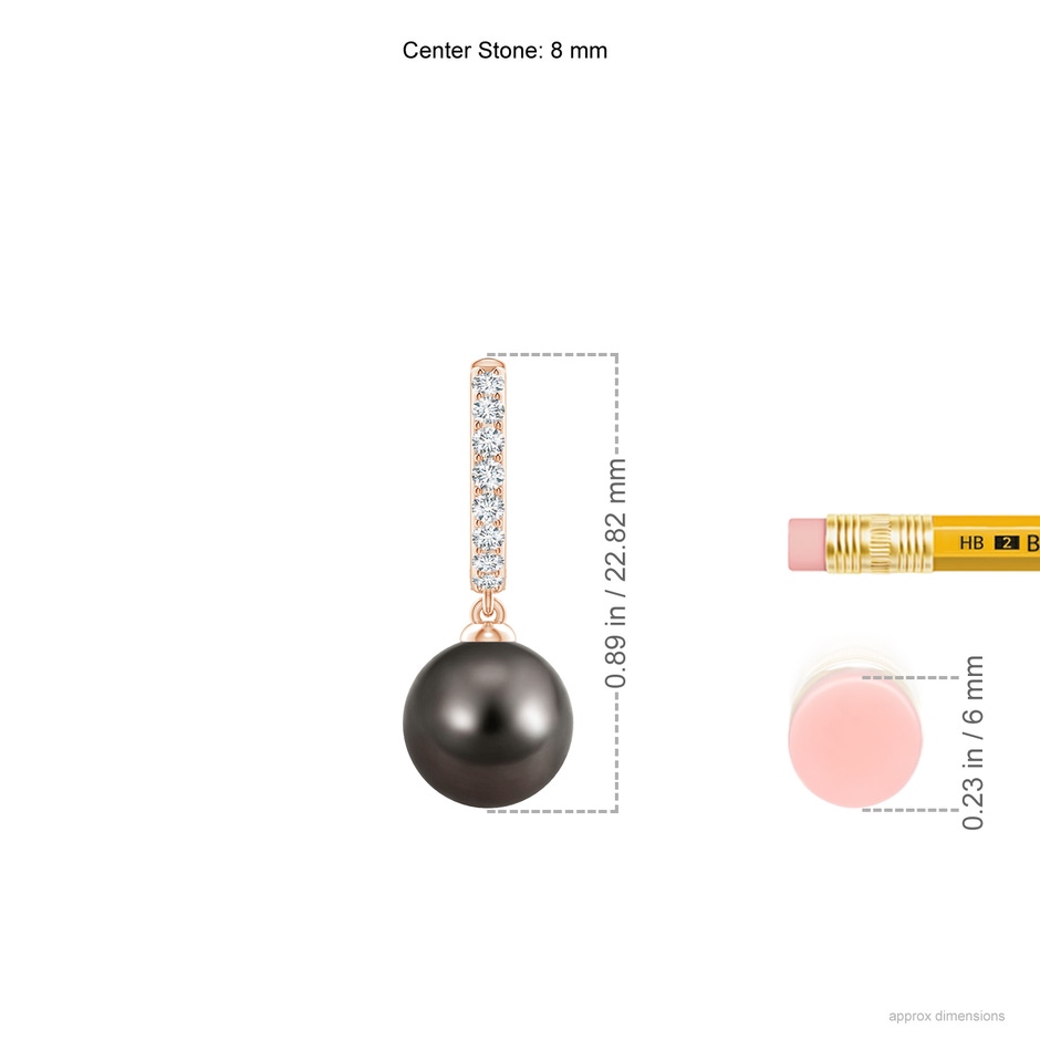 8mm AAA Tahitian Pearl Huggie Hoop Earrings in Rose Gold ruler
