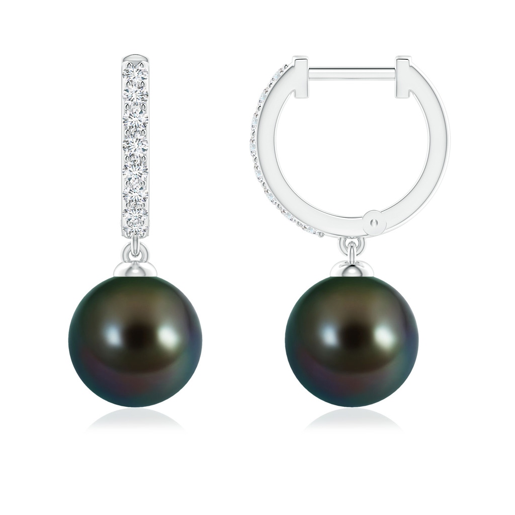 8mm AAAA Tahitian Pearl Huggie Hoop Earrings in White Gold