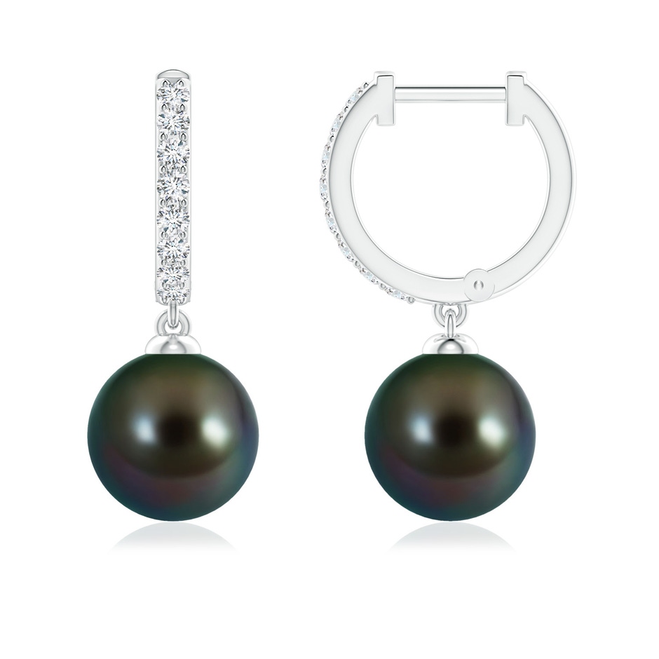 8mm AAAA Tahitian Pearl Huggie Hoop Earrings in White Gold 