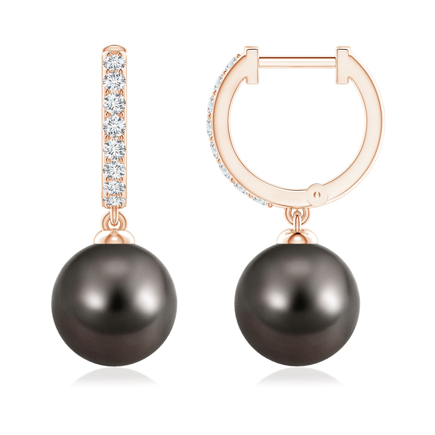 9mm AAA Tahitian Pearl Huggie Hoop Earrings in Rose Gold